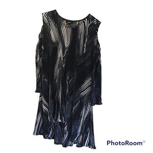 Alfani Navy Blue Pleated Hi Low Cold Shoulder Blouse Top Sz L